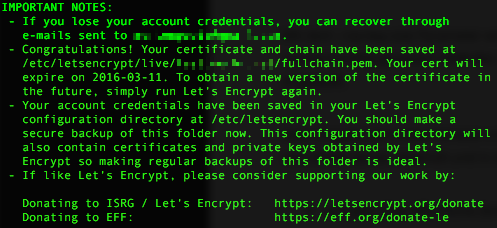 Let's Encrypt Erfolg